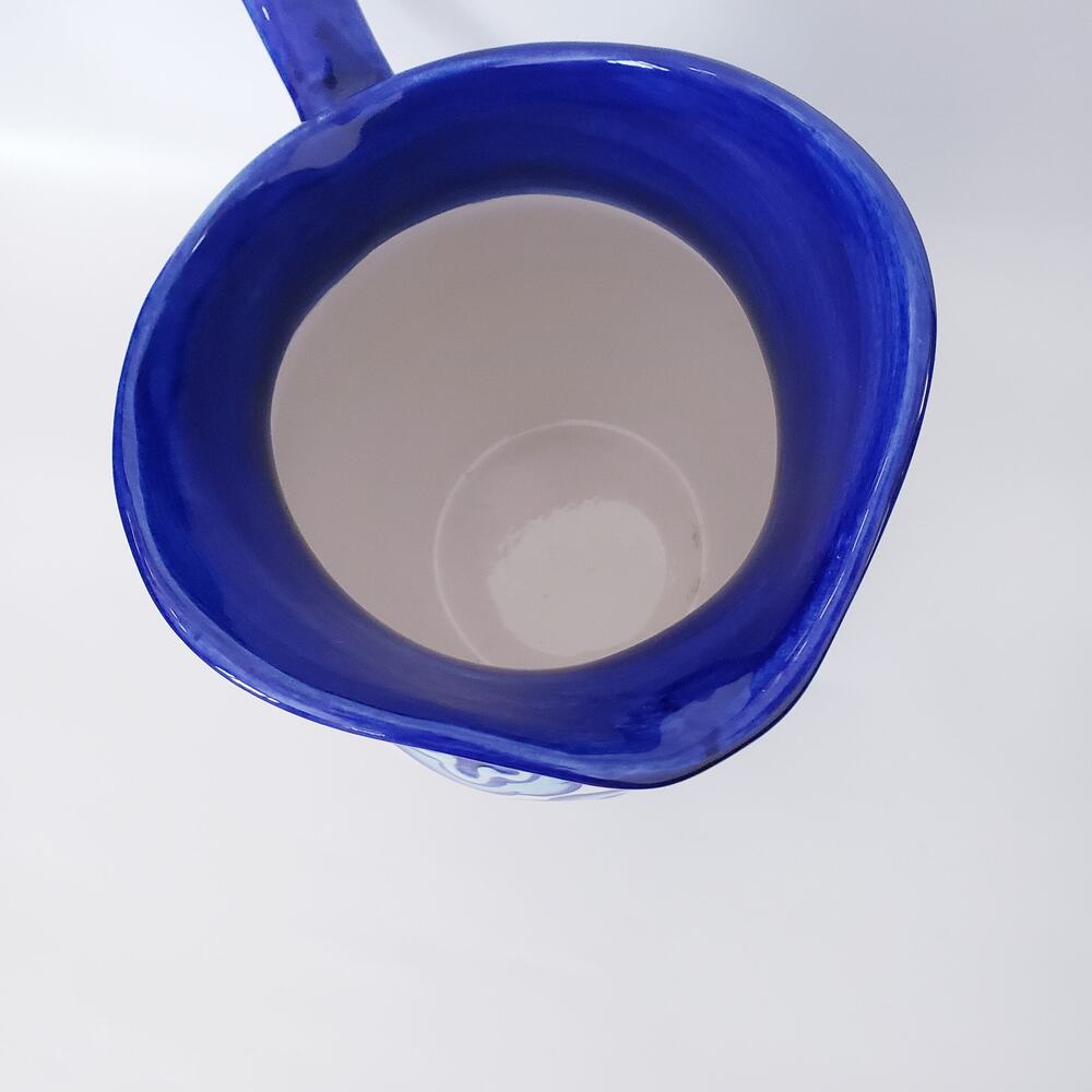 Cobalt Blue and White Floral Pitcher Summer Boho - Picture 5 of 6